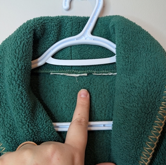 Vintage Floral Embroidered Green Fleece Button Down Cardigan Sweater Jacket L-XL - Picture 3 of 9